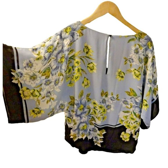 White House‎ Black Market XS Floral V-Neck Tunic Blouse | Blue & Black Print Top - Picture 6 of 6